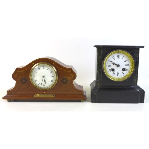 252 - A 19th century marble and black slate striking mantle clock, the enamel dial with black Roman numera... 