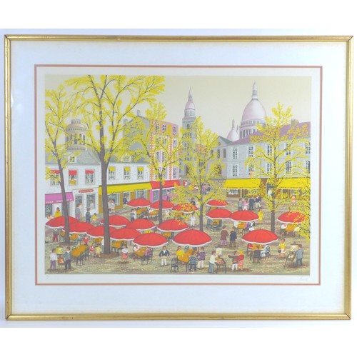 125 - After Francois 'Fanch' Ledan (French, b. 1949): an artist's proof print of Red parasols in a town sq... 