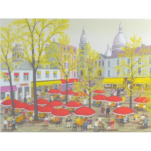 125 - After Francois 'Fanch' Ledan (French, b. 1949): an artist's proof print of Red parasols in a town sq... 