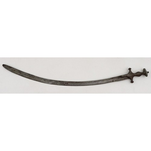 62 - An Indian Tulwar/Talwar sword, with simple crossguard, baluster grip, disc pommel and knopped quillo... 