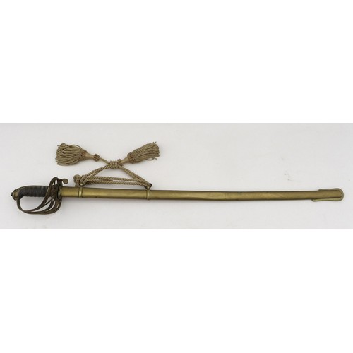 66 - A Victorian General Officers sword, with brass gothic guard with crossed sword and baton surrounded ... 