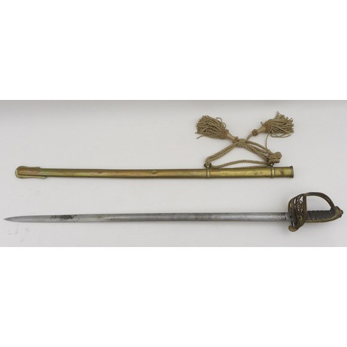 66 - A Victorian General Officers sword, with brass gothic guard with crossed sword and baton surrounded ... 