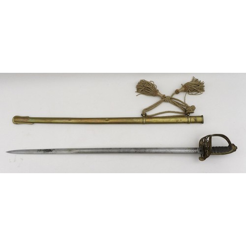 66 - A Victorian General Officers sword, with brass gothic guard with crossed sword and baton surrounded ... 