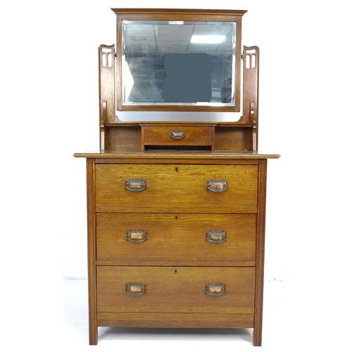 244 - An Art Nouveau style oak dressing chest, Maple & Co London, circa 1930, with mirror, trinket drawer,... 