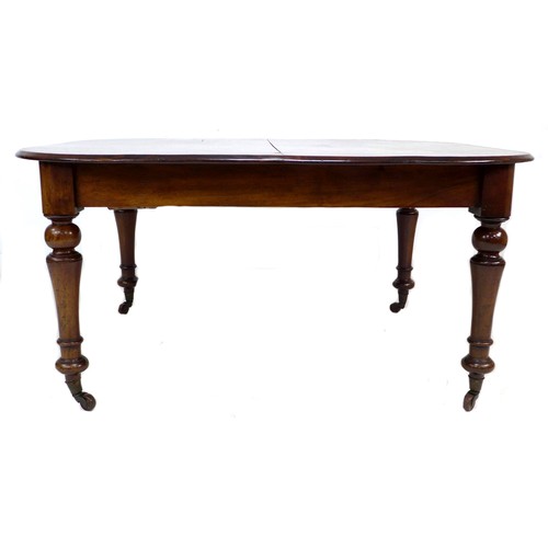 280 - An early Victorian mahogany extending dining table, rectangular surface with rounded corners and mou... 