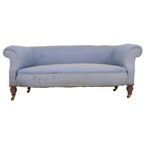 293 - A Victorian Chesterfield two seater settee, upholstered in pale blue fabric, with turned mahogany le... 