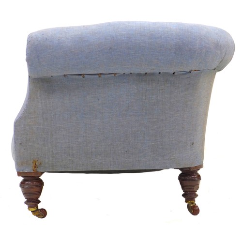 293 - A Victorian Chesterfield two seater settee, upholstered in pale blue fabric, with turned mahogany le... 