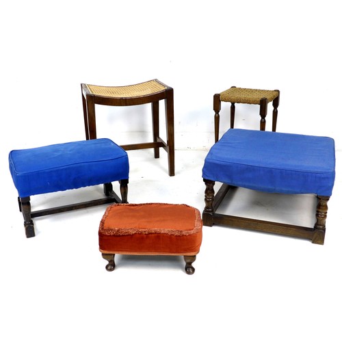 243 - A group of five stools, all mid to late 20th century, including three with upholstered seats, (small... 