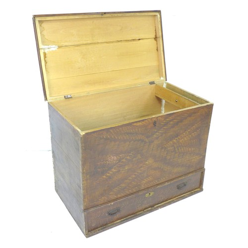 299 - A Russian softwood mule chest, circa 1930, decorated with faux wood grain finish, lift lid revealing... 