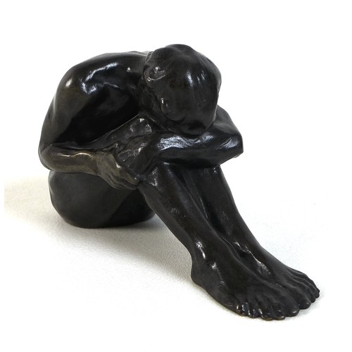 77 - Grau (German School, early 20th century): 'Crying Seated Boy', a bronze figural sculpture with light... 