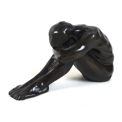 77 - Grau (German School, early 20th century): 'Crying Seated Boy', a bronze figural sculpture with light... 