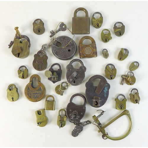 51 - A collection of antique metal and brass padlocks, some with keys, including 'Champion 6-Lever', 5.7 ... 