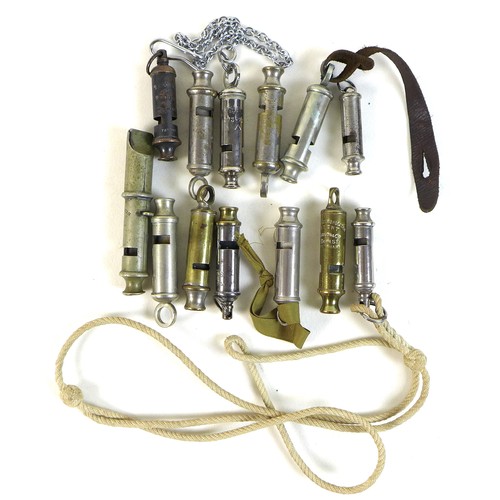 50 - A collection of Victorian and later metal whistles, including some military, one with MoD broad arro... 
