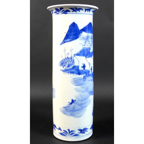 2 - A Chinese Qing Dynasty, late 19th / early 20th century, porcelain sleeve vase, decorated in undergla... 