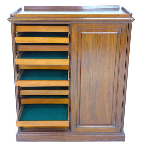 308 - An Edwardian mahogany collectors cabinet, upstand to upper surface, two sliding doors to the front e... 