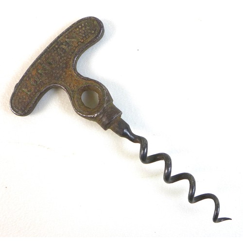 An impressive collection of antique corkscrews, comprising a Victorian Lund  single lever corkscrew