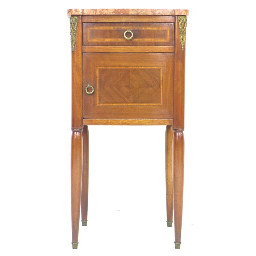 273 - A late 19th / early 20th century French mahogany pot cupboard, with gently bowed front, mahogany qua... 