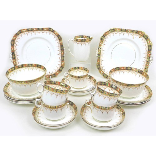 13 - An Edwardian china part tea service, decorated with Imari style border and gilt highlights, includin... 