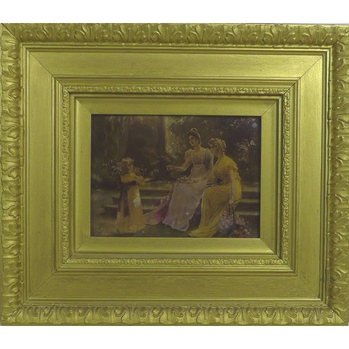 39 - Two Victorian crystoleum pictures, 26 by 19cm, in deep gilt frames, 53 by 45.5cm, together with an o... 