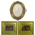 Two Victorian crystoleum pictures, 26 by 19cm, in deep gilt frames, 53 by 45.5cm, together with an o... 