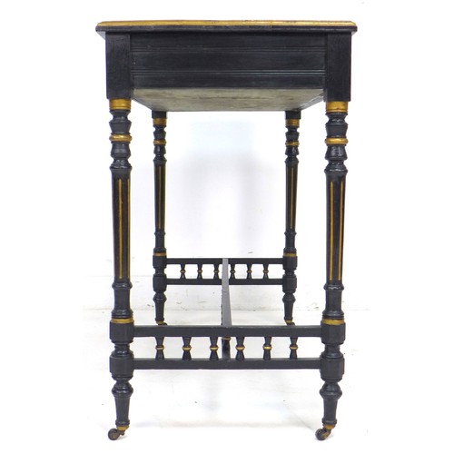 288 - A Victorian ebonised and gilt highlighted lady's writing desk, with lift top revealing a fitted inte... 