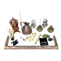 A collection of brass and metalware, including an Art Nouveau copper fire fender,130 by 36 by 8.5cm ... 