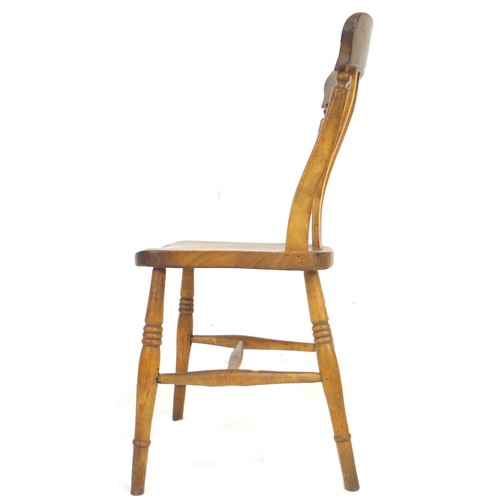 286 - A set of five Victorian oak and beech Windsor chairs, shaped rail above four slat back, the styles w... 