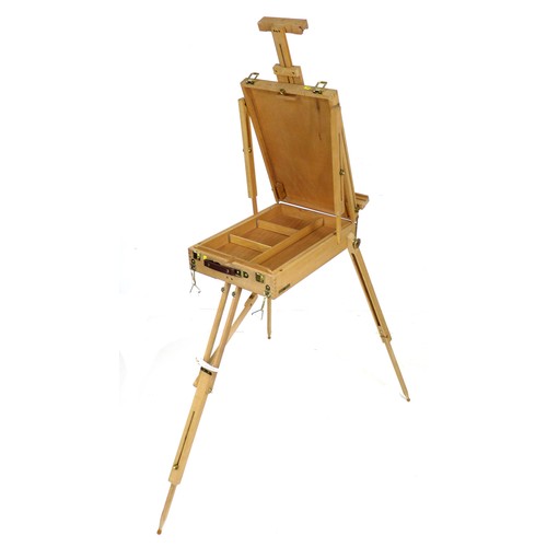 248 - A modern wooden artist's travelling easel, with fold-away legs, and white cotton carry strap, 40.5 b... 