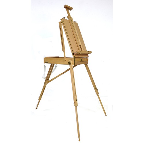 248 - A modern wooden artist's travelling easel, with fold-away legs, and white cotton carry strap, 40.5 b... 