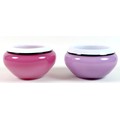 Two modern Mike Hunter 'Twists' Scottish studio glass 'Serene' incalmo bowls, both with white rims a... 