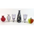 A group of modern Mike Hunter 'Twists' Scottish studio glass, comprising an apple form ornament, 8.5... 