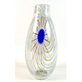 A modern Mike Hunter 'Twists' Scottish studio glass 'Vetro' vase, decorated with two large blue spot... 