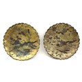 A pair of Shakudo style Japanese small decorative dishes, early to mid 20th century, of lotus flower... 