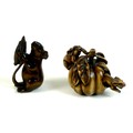 Two Japanese boxwood netsuke, Meiji period, one modelled as two mice eating a pumpkin, with one mous... 