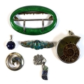 A group of Edwardian and later jewellery, comprising an Edwardian silver, green and turquoise enamel... 