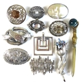 A group of jewellery, comprising an Art Nouveau silver brooch, possibly Charles Horner, of oval form... 