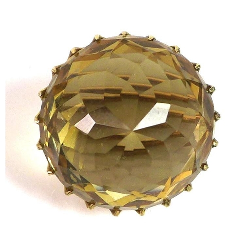 118 - A pineapple cut citrine and yellow metal brooch, the citrine 24mm diameter, 13.2g.