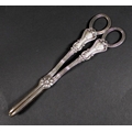A pair of Victorian silver grape shears, inscribed with 'Fernside to Belmont' and two armorial crest... 