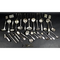 A collection of silver plated items, including various sugar sifter spoons, commemorative spoons, su... 