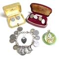 A group of jewellery, comprising a pair of gold plated engine turned cufflinks by Stratton, a pair o... 