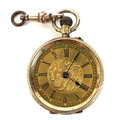 A 14ct gold cased pocket watch, the gold coloured face with chapter ring enclosing Roman numerals, w... 