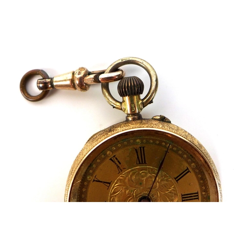 73 - A 14ct gold cased pocket watch, the gold coloured face with chapter ring enclosing Roman numerals, w... 