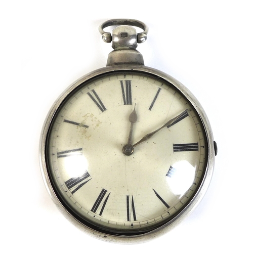 76 - A Victorian silver pair cased pocket watch, with white enamel face, Roman numerals and gilt hands, t... 