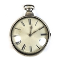 A Victorian silver pair cased pocket watch, with white enamel face, Roman numerals and gilt hands, t... 