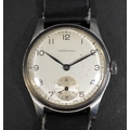 A Longines steel cased gentleman's wristwatch, circa 1950, model 9614, circular silvered dial with A... 