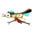 A Native American white metal brooch pendant, in the form of a chicken, set with enamel and semi pre... 