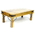 A modern hardwood coffee table, decorated with iron studs and supports, raised on turned legs, 109 b... 