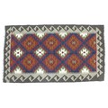 A Maimana Kelim rug, the central field having repeating diamond motif in red, green orange and white... 