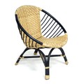 A retro wicker and bentwood armchair, with black painted frame and wicker bound joints, 77 by 64 by ... 
