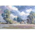 Donald Bosher (British, 1912-1977): landscape with farmhouse, possibly in Norfolk, signed lower left... 